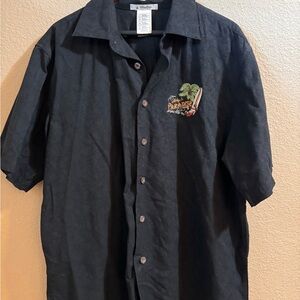 Disney Black Tropical Casual Button Down Shirt